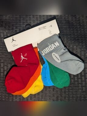 Rainbow Colorful Jordan Crew 0-6M Socks 6Pack.